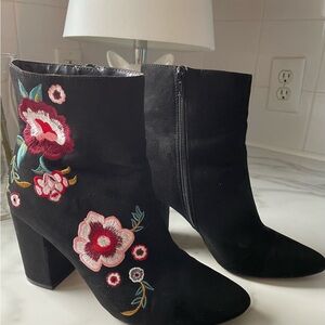 Embroidered Black Ankle Boots